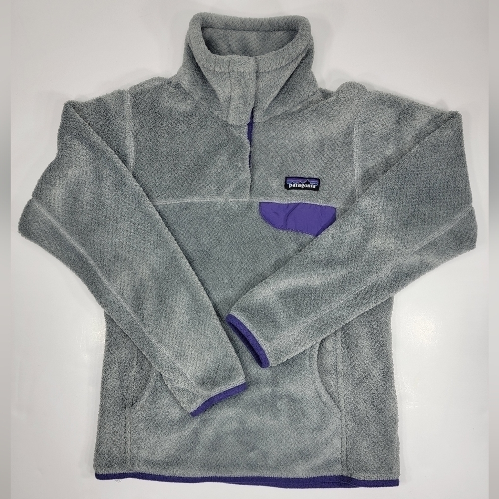 Patagonia Retool Polartec Snap T Pullover Fleece Sweater Womens XS Gray Purple